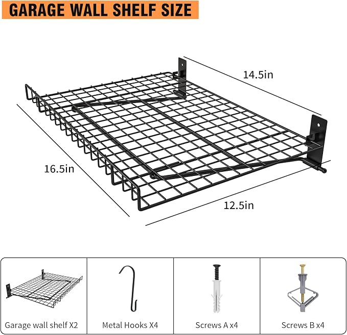 2 Pack Foldable Wall Shelf, Wall Mounted Garage Storage Shelves, Heavy Duty - Image 4