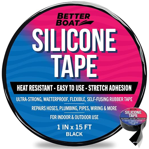 Black Heavy Duty Silicone Tape, Self-Fusing Rubber Hose and Plumbing Water Pipe by BetterBoat