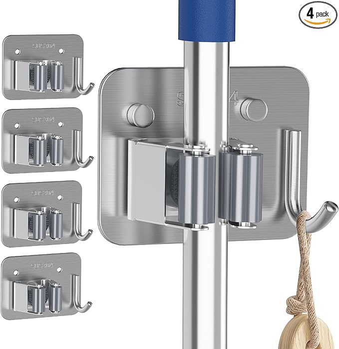 4 Pack Stainless Steel Mop and Broom Gripper by Unknown