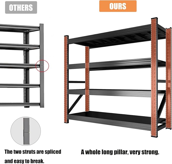 59" W Garage Shelving, Heavy Duty 4 Tier Metal Storage Shelves, Adjustable - Image 4