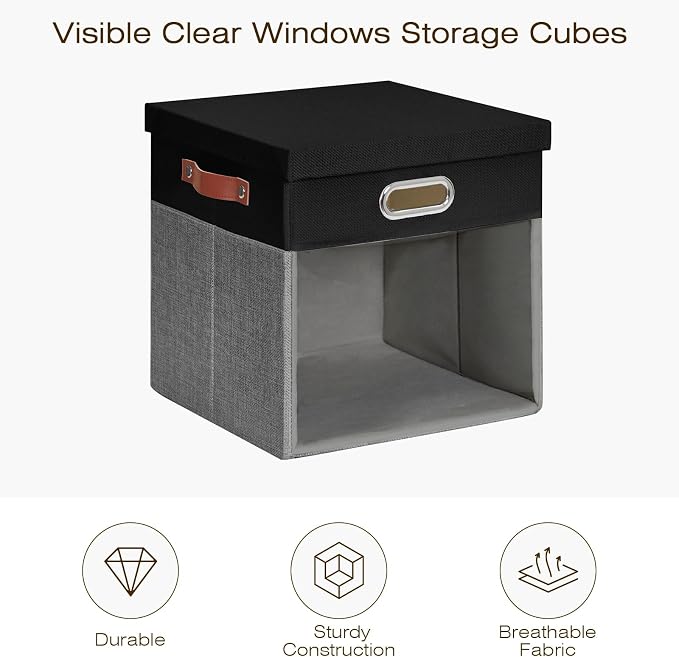 Fabric Storage Cubes with Clear Windows and Lids, Decorative Storage Boxes - Image 3