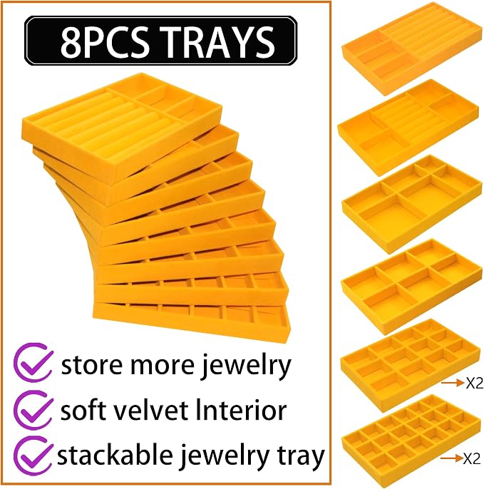 Set of 8 Stackable Velvet Jewelry Trays Organizer Jewelry Display Storage Box - Image 5