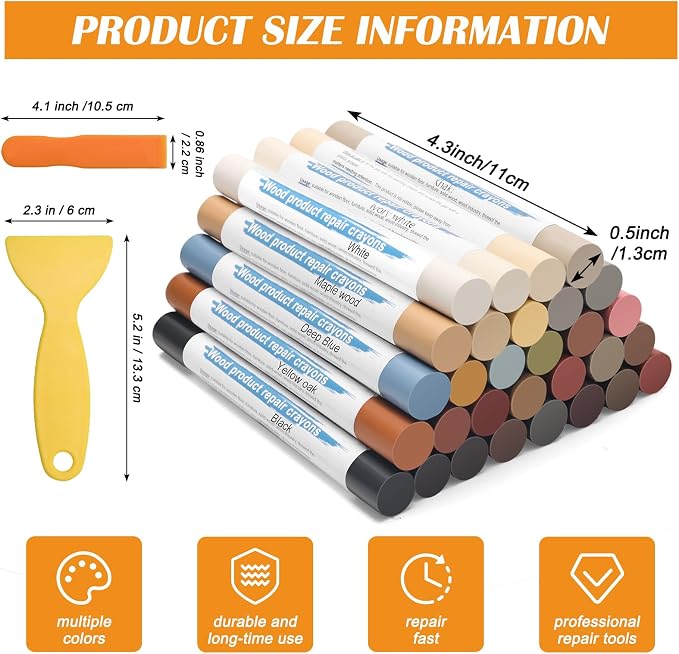 30+2P Wood Filler Sticks, Windspeed 30 Colos Wood Filler Putty Wax Crayons - Image 2
