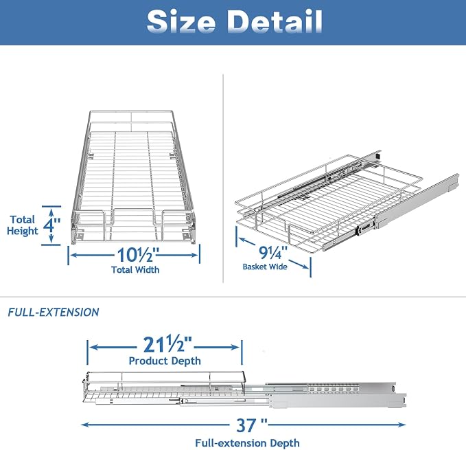 Pull Out Cabinet Organizer 10½" W x 21½" D, Heavy Duty Cabinet Pull Out Shelves - Image 3