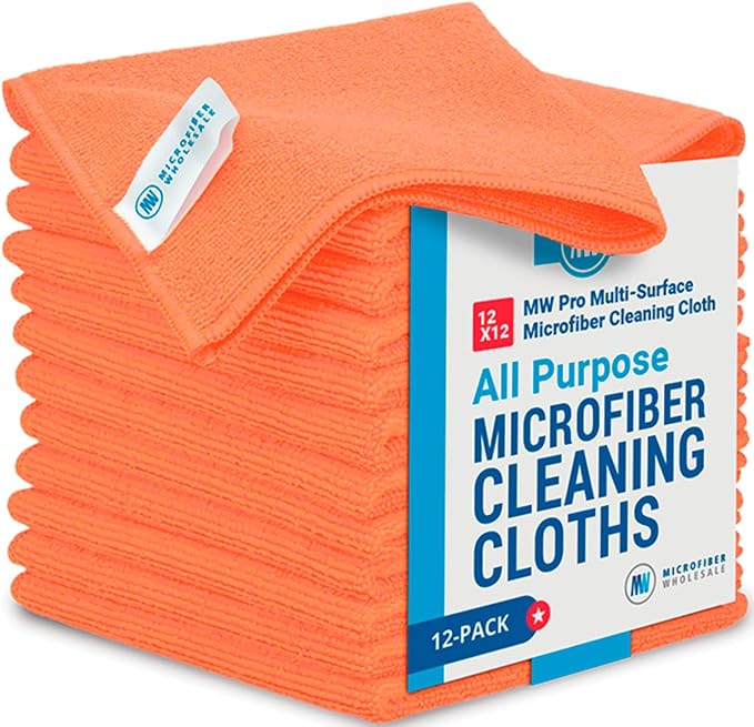 12" x 12" MW Pro Multi-Surface Microfiber Cleaning Cloths | Orange by MicrofiberWholesale