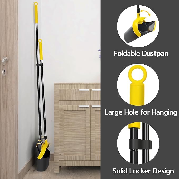 JEHONN Broom and Dust Pan, 54.3 inches Long Handle Swivel Brush, Upright - Image 9