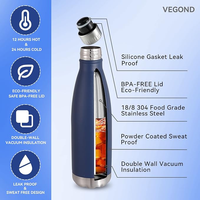 VEGOND 17oz Stainless Steel Water Bottles Bulk, Reusable Metal Sports Water - Image 4