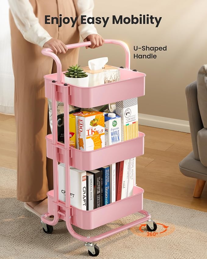 Pipishell 3 Tier Mesh Utility Cart, Rolling Metal Organization Cart - Image 3