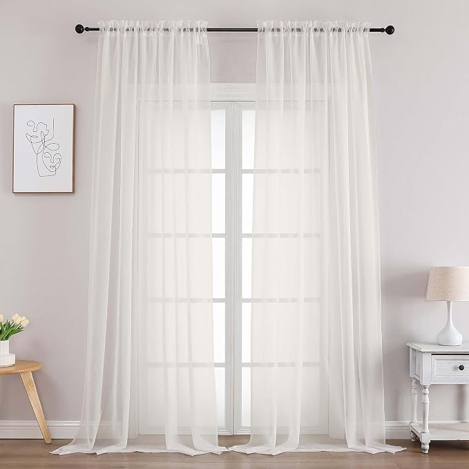 Chyhomenyc Extra Long Ivory Sheer Curtains 108 Inches Long 2 Panels, Light by Chyhomenyc