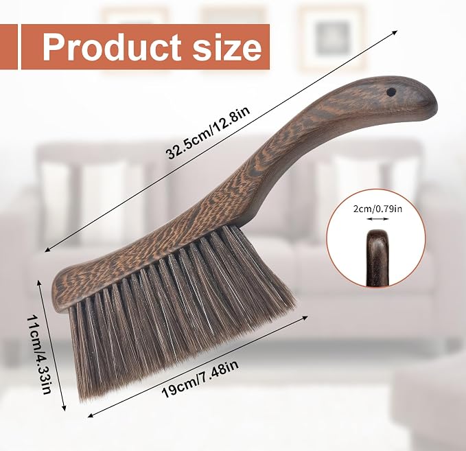 Hand Broom Brush, Wooden Handle Soft Bristle Cleaning Dust Brush, Bench Brushes - Image 2