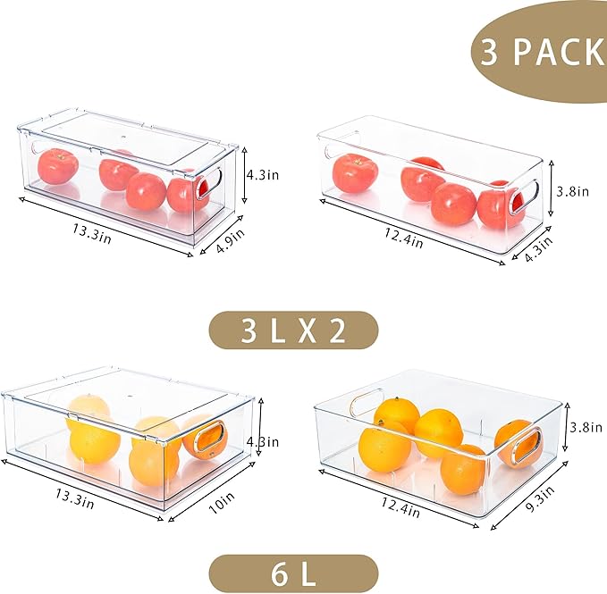MineSign Set of 3 Stackable Refrigerator Organizer Bins Pull-Out Drawers - Image 3