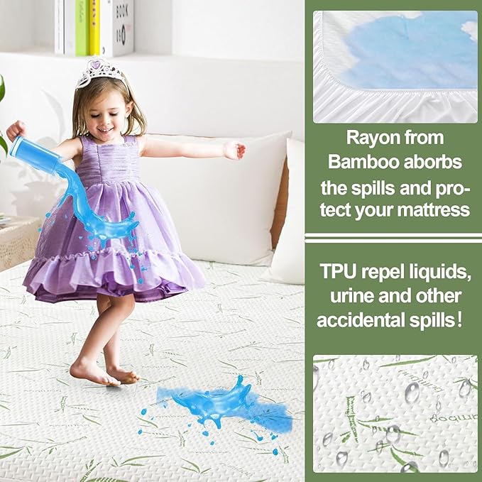 Twin XL Mattress Protector 2 Pack, Waterproof Mattress Pad Washable Bamboo - Image 3