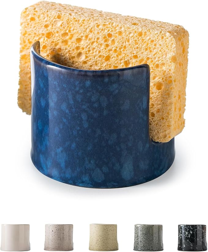 Kitchen Sponge Holder, Ceramic Sponge Organizer Scrubby Holder Sink Caddy Dish by LAUCHUH