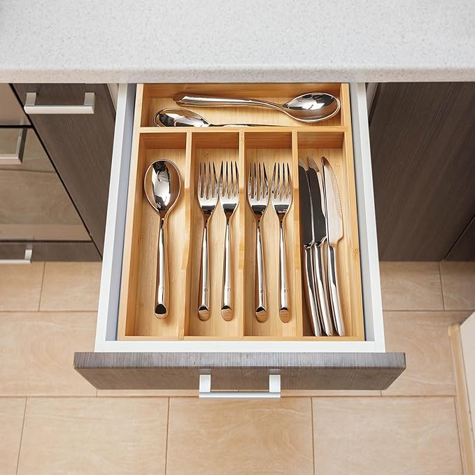 Umilife Bamboo Kitchen Drawer Organizer, 11 Inch Silverware Utensils Tray Holder - Image 5