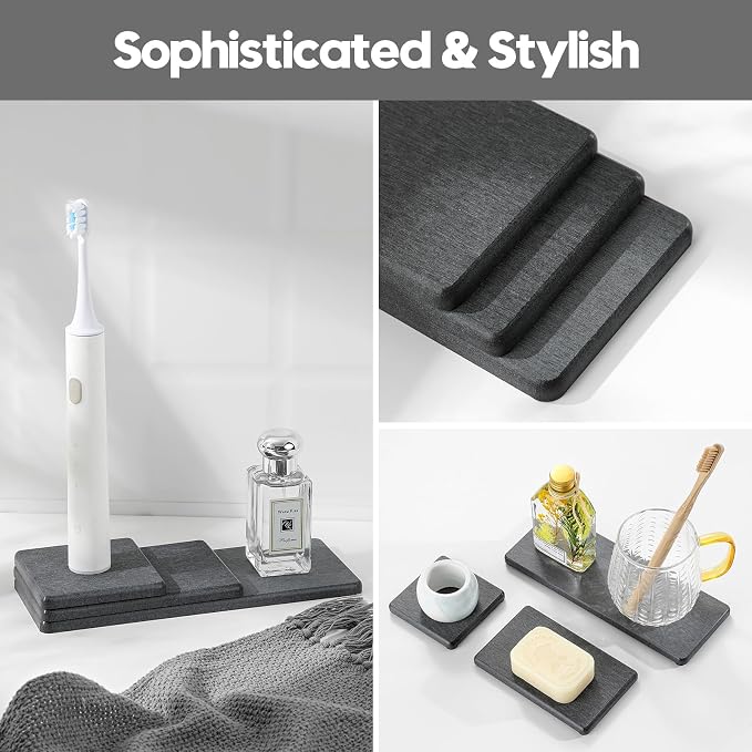 3PCS Water Absorbing Soap Dish Sponge Holder, Diatomite Stone Drying Tray Mat - Image 7