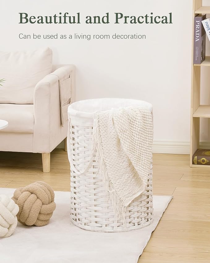 Laundry Hamper Laundry Basket Round 19.0 Gal Handwoven Rattan Laundry Basket - Image 8