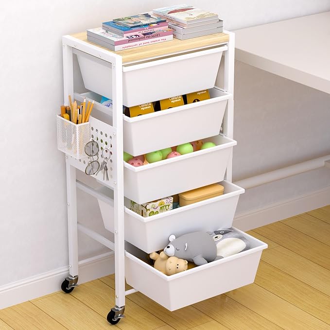 Rolling Cart with Drawers, Rolling Storage Cart with 5 Large Plastic Drawers & by Unknown