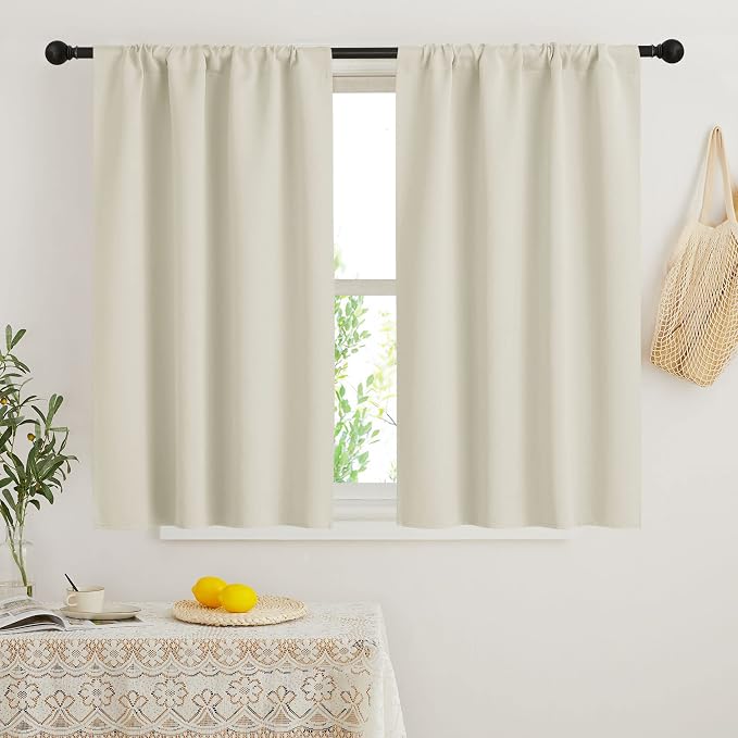 RYB HOME Beige Short Curtains Blackout, 45 inch Durable Cafe Curtains Room by RYBHOME
