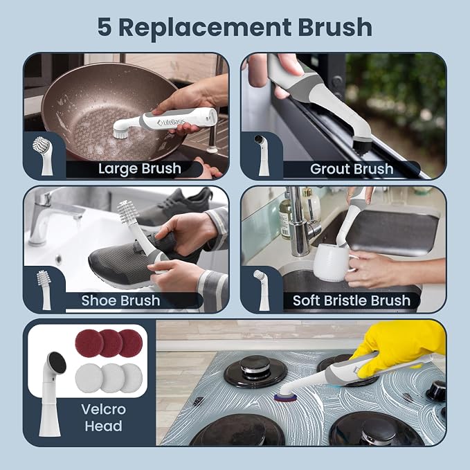 LifeBasis Rechargeable Power Scrubber, Cordless Electric Cleaning Brush - Image 3