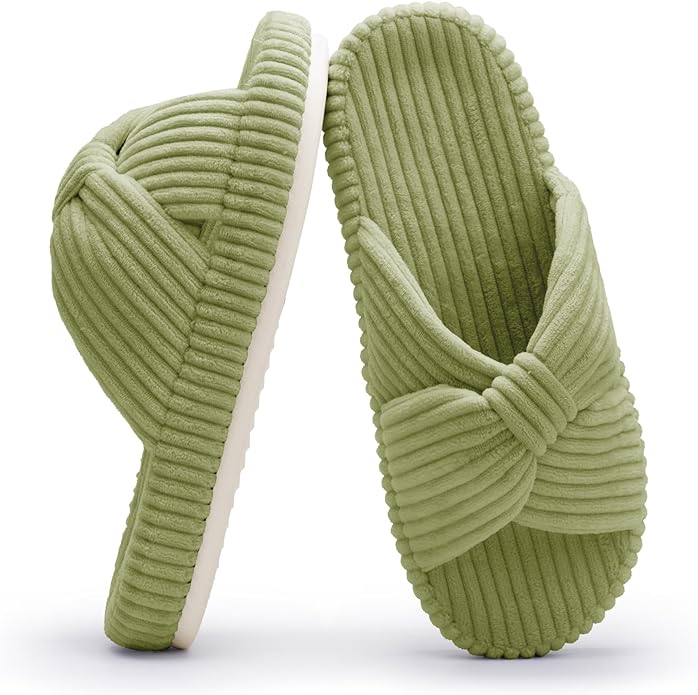 Chantomoo Slippers for Women Memory Foam House Bedroom Corduroy Bow Crossbands by Chantomoo