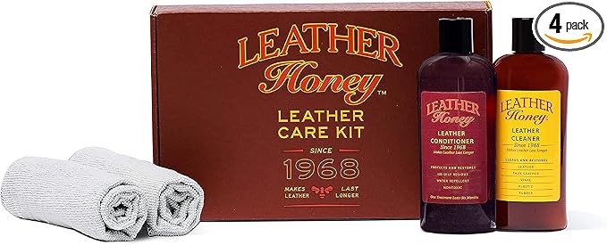 Leather Honey Complete Leather Care Kit: Cleaner, Conditioner, 2 Cloths. by LeatherHoney