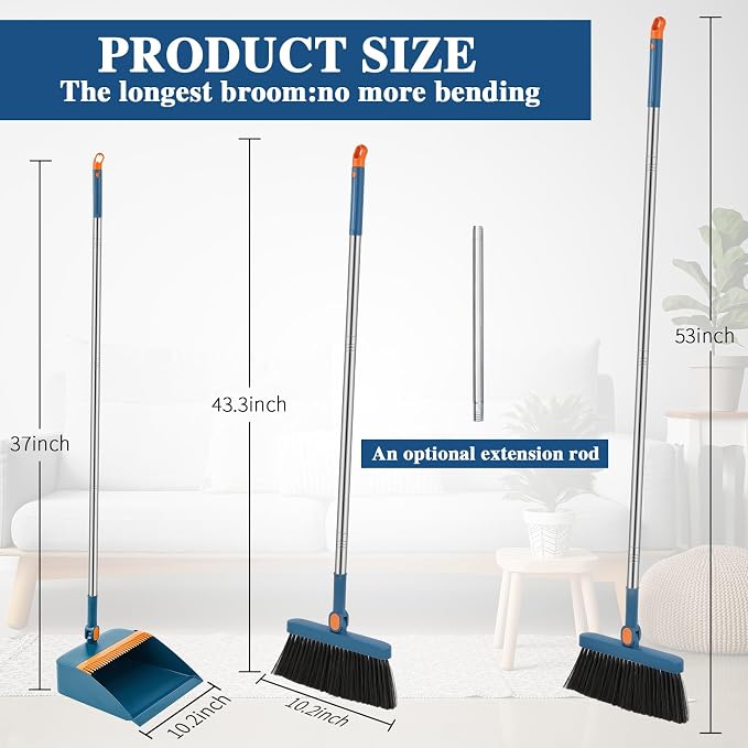 Suclain 4 Set 8 Pcs Broom and Dustpan Set 47 Inch Long Handle Brooms - Image 2