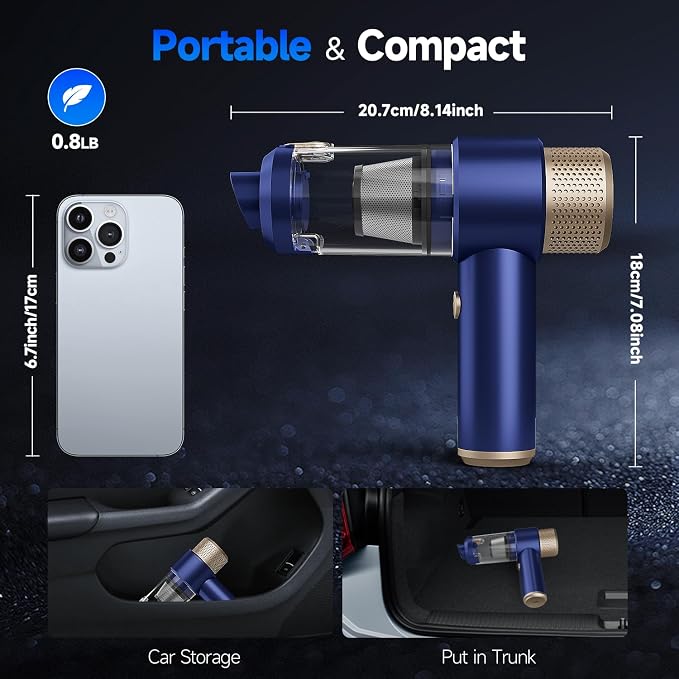 Car Vacuum Cleaner, 16000PA Mini Car Vacuum Cordless Powerful, 7 in 1 Portable - Image 6