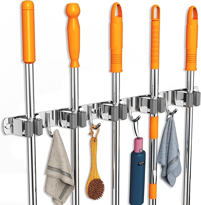 2 Pack Mop and Broom Holder Wall Mount, Non-slip Broom Hanger Wall Mount - Image 3