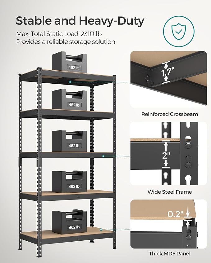 SONGMICS 5-Tier Storage Shelves, Load 2310 lb, Boltless Assembly, Adjustable - Image 4