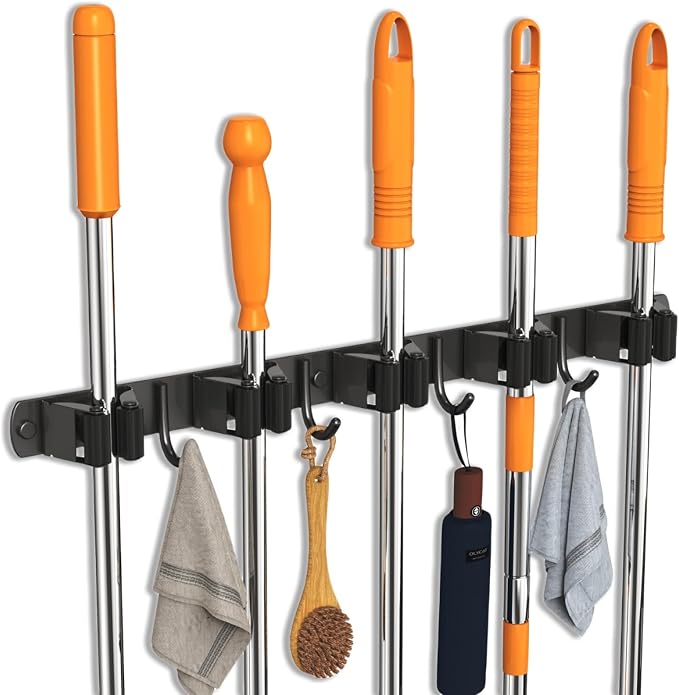 Mop and Broom Holder Wall Mount, Upgraded Broom Organizer Wall Mount, Stainless by CUXIXA