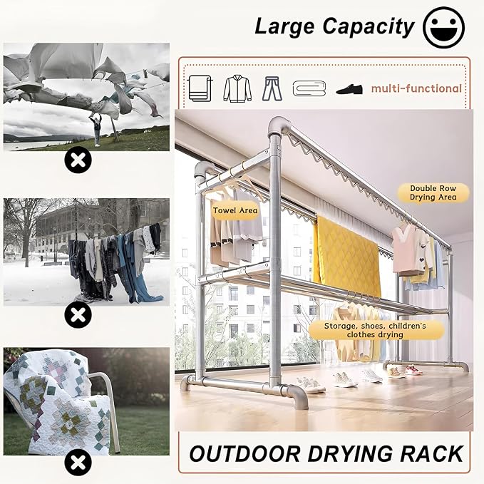 Clothes Drying Rack with Windproof Hooks, 78.7 inch Adjustable Heavy Duty - Image 5