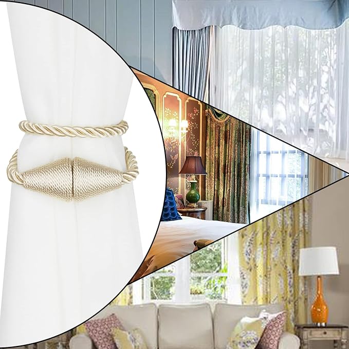 2 Pack Magnetic Curtain Tiebacks Rope Modern Handmade Curtain Tie Backs - Image 6
