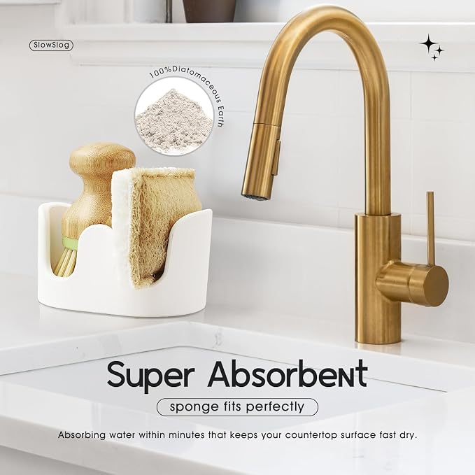 Double Sponge Holder, 2 Slot Diatomite Stone Sponge Holder, Absorbent Sponge - Image 3
