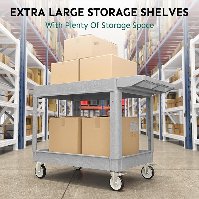 Utility Cart on Wheels, Heavy Duty Large Flat Top Rolling Service Cart - Image 6