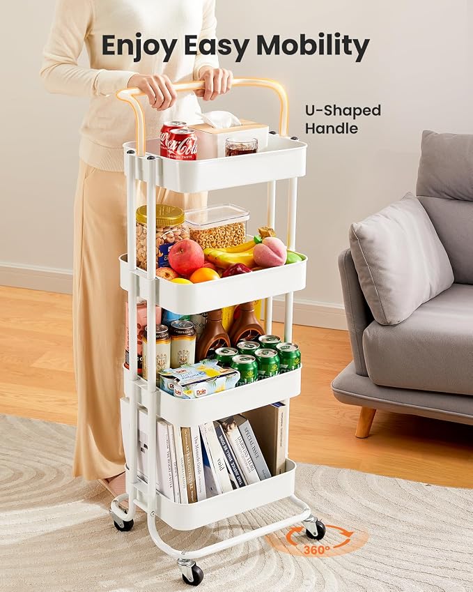 Pipishell 4 Tier Mesh Utility Cart, Rolling Metal Organization Cart - Image 3