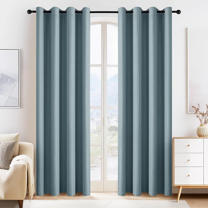 PONY DANCE Dusty Blue Blackout Curtains 80 inch Long 2 Panels Set, Thermal by PONYDANCE