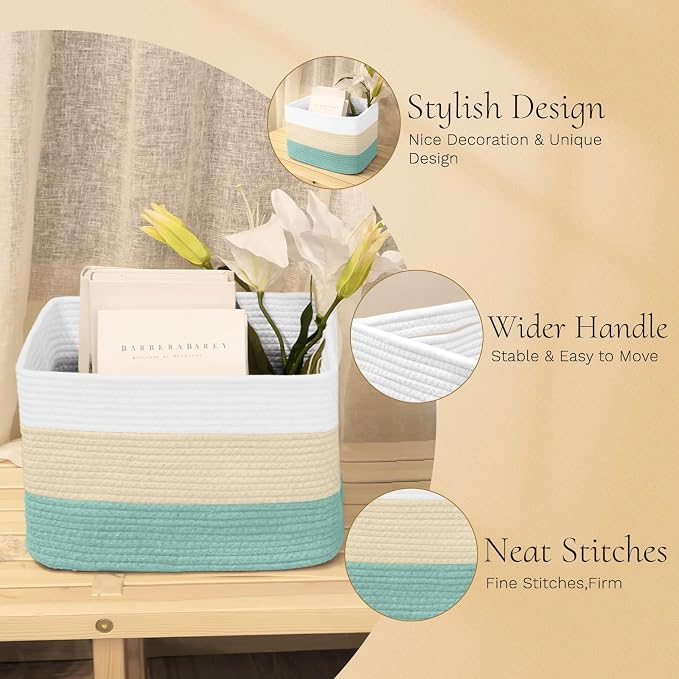 Hopegiver Woven Storage Baskets 15x11x10 Inch, 1 Pack Collapsible Cube Storage - Image 6