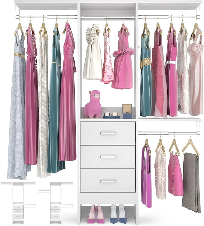 4FT Small Closet System with 3 Fabric Drawers, Flexible Built-In Clothes by Besiost