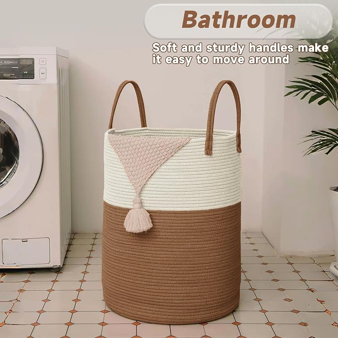 Large Woven Laundry Basket Hamper, 100L Cotton Rope Storage Bin - Image 5