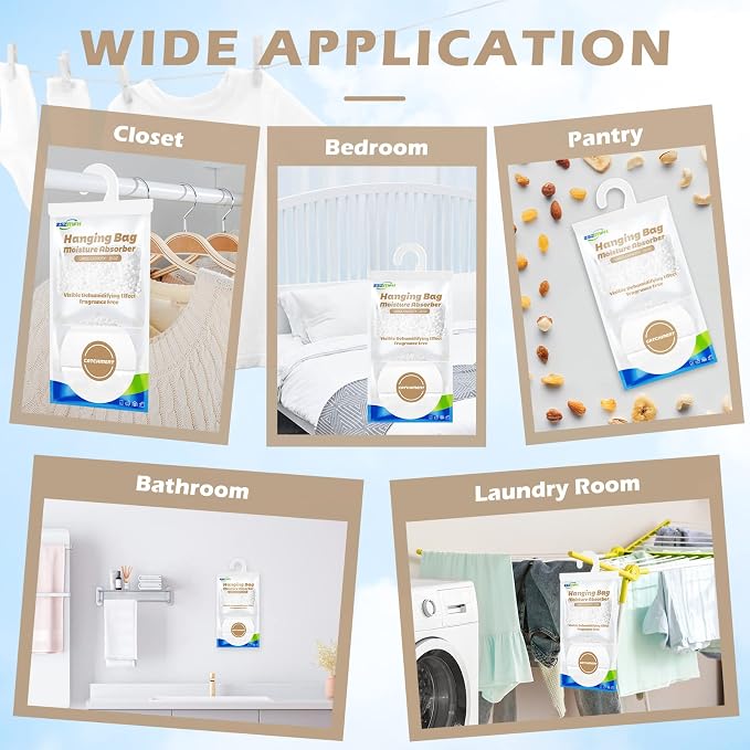 ZSZMFH 10 Pack Moisture Absorber Hanging Bags, Fragrance Free Humidity Packs - Image 7
