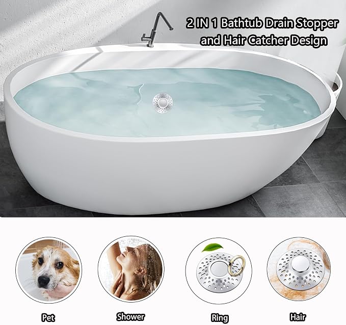 Tub Stopper Bathtub Drain Hair Catcher, 2 in 1 Bathtub Drain Stopper, Bathtub - Image 4