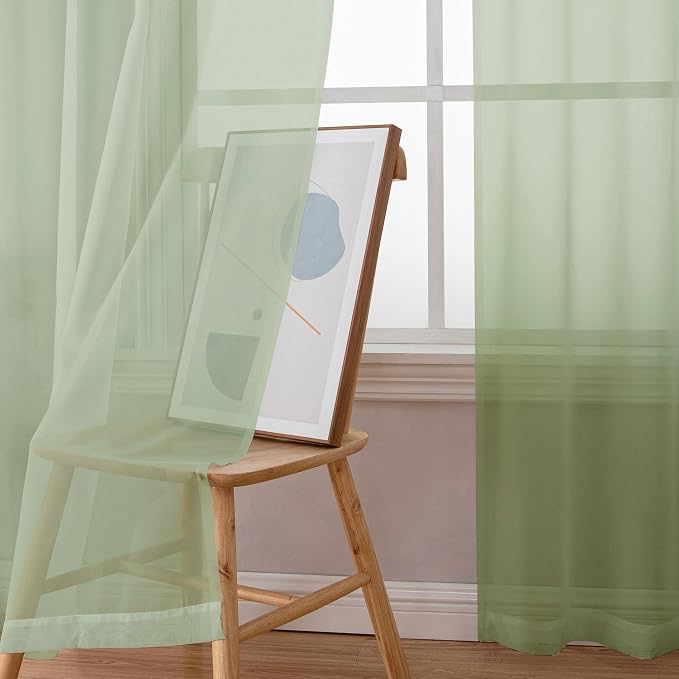 Chyhomenyc Light Green Sheer Curtains 63 Inches Long 2 Panels Set- Light - Image 5