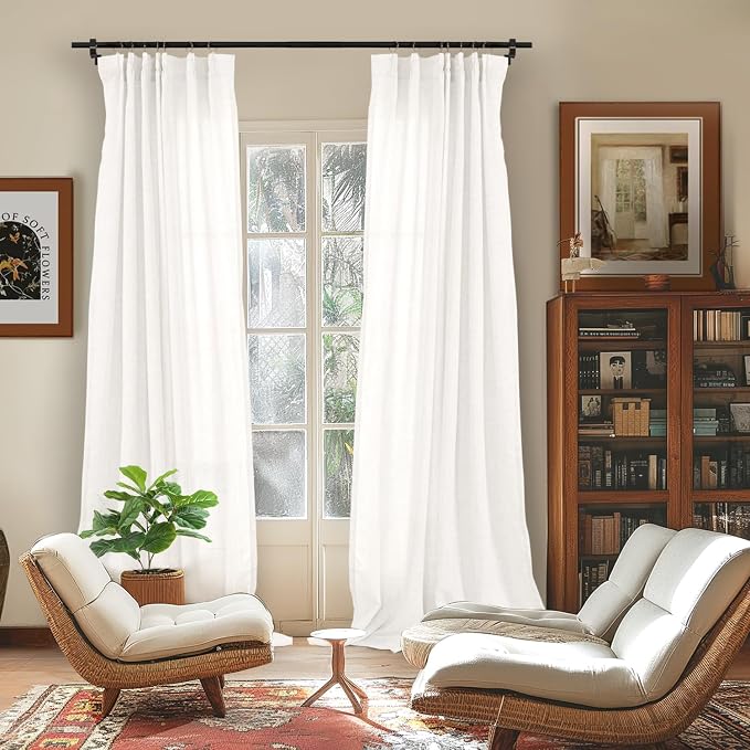 YoungsTex White Linen Semi Sheer Curtains - Image 3