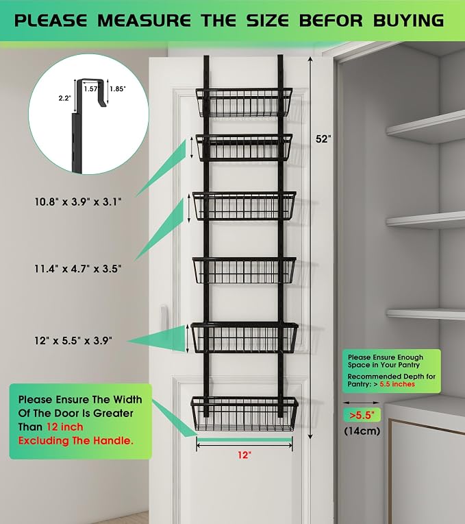 12 Inch Wide Narrow Over The Door Pantry Organizer, Pantry Organization and - Image 2
