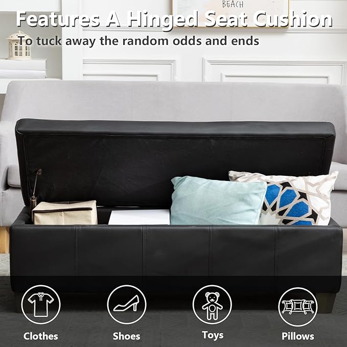 51 Inch Black Faux Leather Ottoman - Image 6