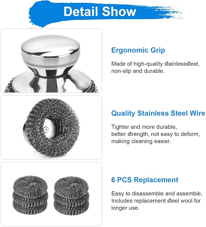 7PCS Steel Wool Scrubber Pads, Stainless Steel Scrubber Set - Image 3