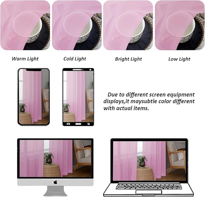 Chyhomenyc Pink Sheer Curtains 78 Inches Long 2 Panels Set - Image 3