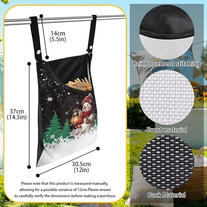 2 Pcs Snowman Clothes Pin Hanging Bag, Large Capacity Clothespin Bag - Image 7