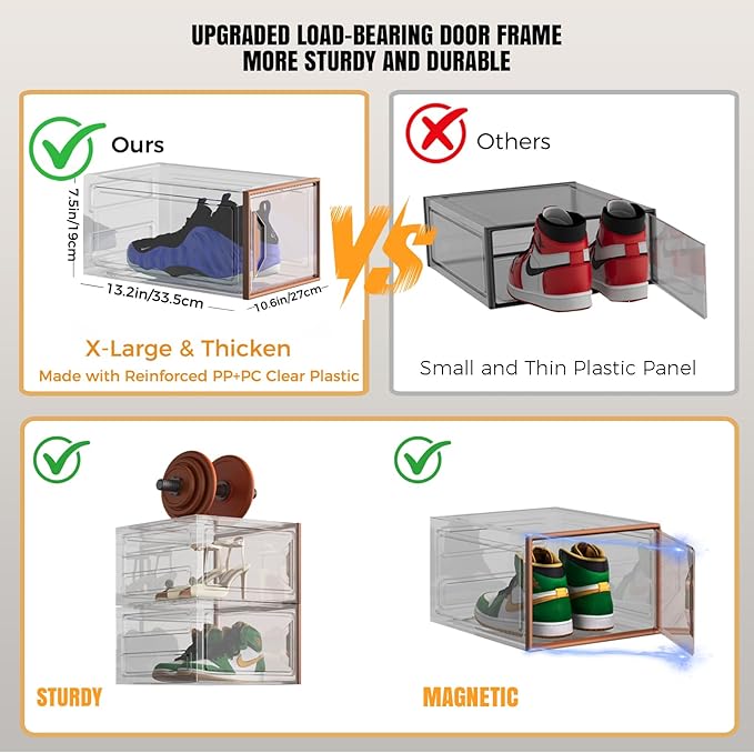 Shoe Storage Boxes Stackable, X-Large Plastic Clear Shoe Organizers - Image 5