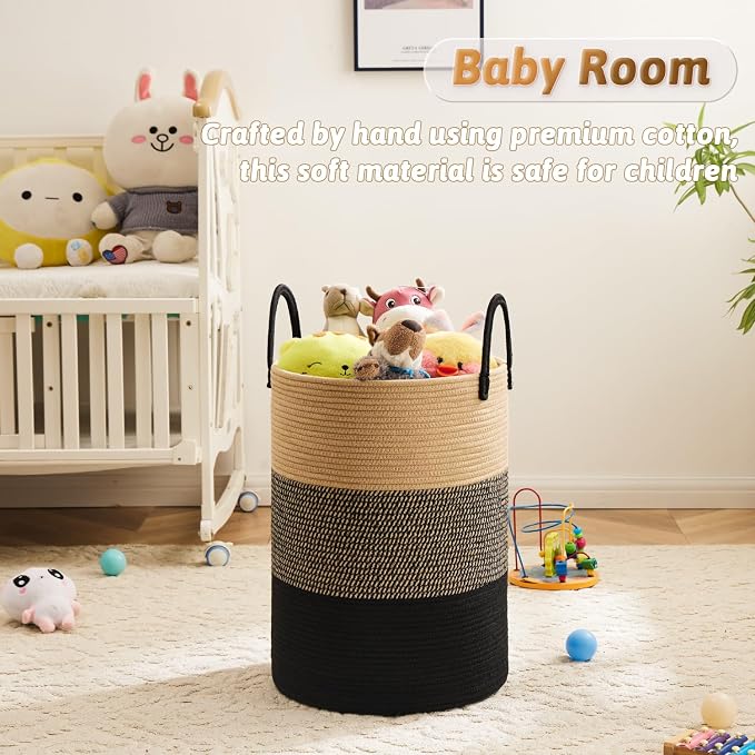 Laundry Basket, Woven Cotton Rope Laundry Hamper, 80L - Image 3